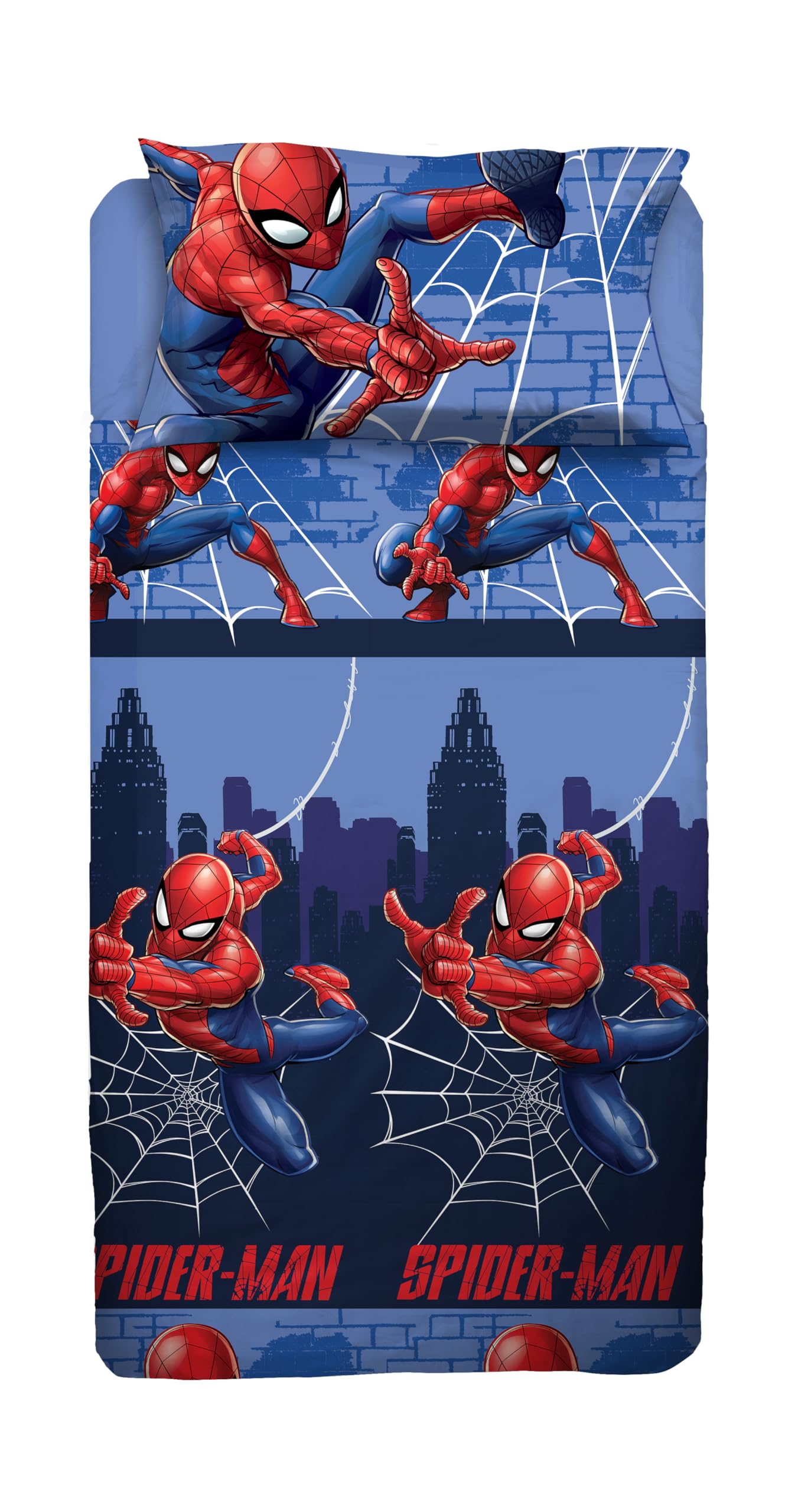 COMPLETO LENZUOLA COTONE LETTO SINGOLO 1 PIAZZA 1 PIAZZA E MEZZA MARVEL SPIDERMAN BLU