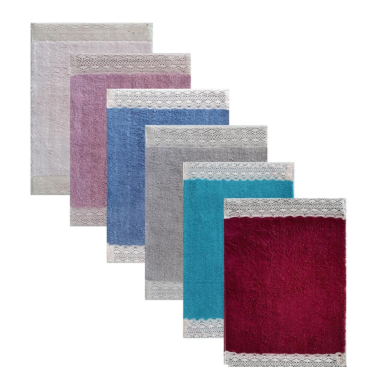 Tappeto bagno prugna con merletto Sobel 50x80 60x130 antiscivolo fatto a mano