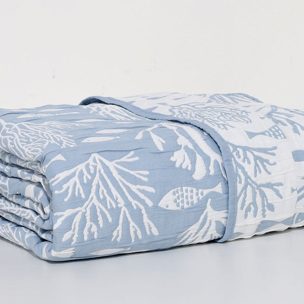 Coperta copriletto trapuntato jacquard pesciolini matrimoniale doubleface