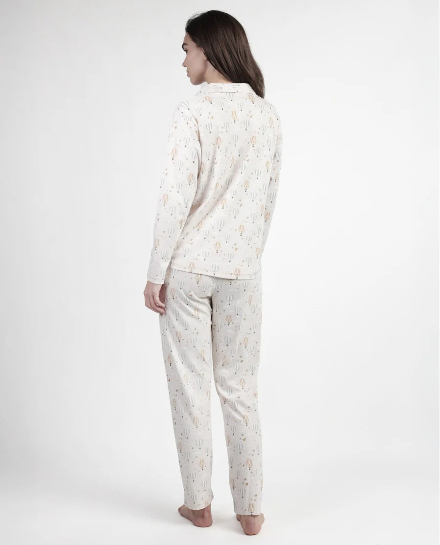 Pigiama donna Admas caldo cotone 63608 aperto scollo V con mongolfiere