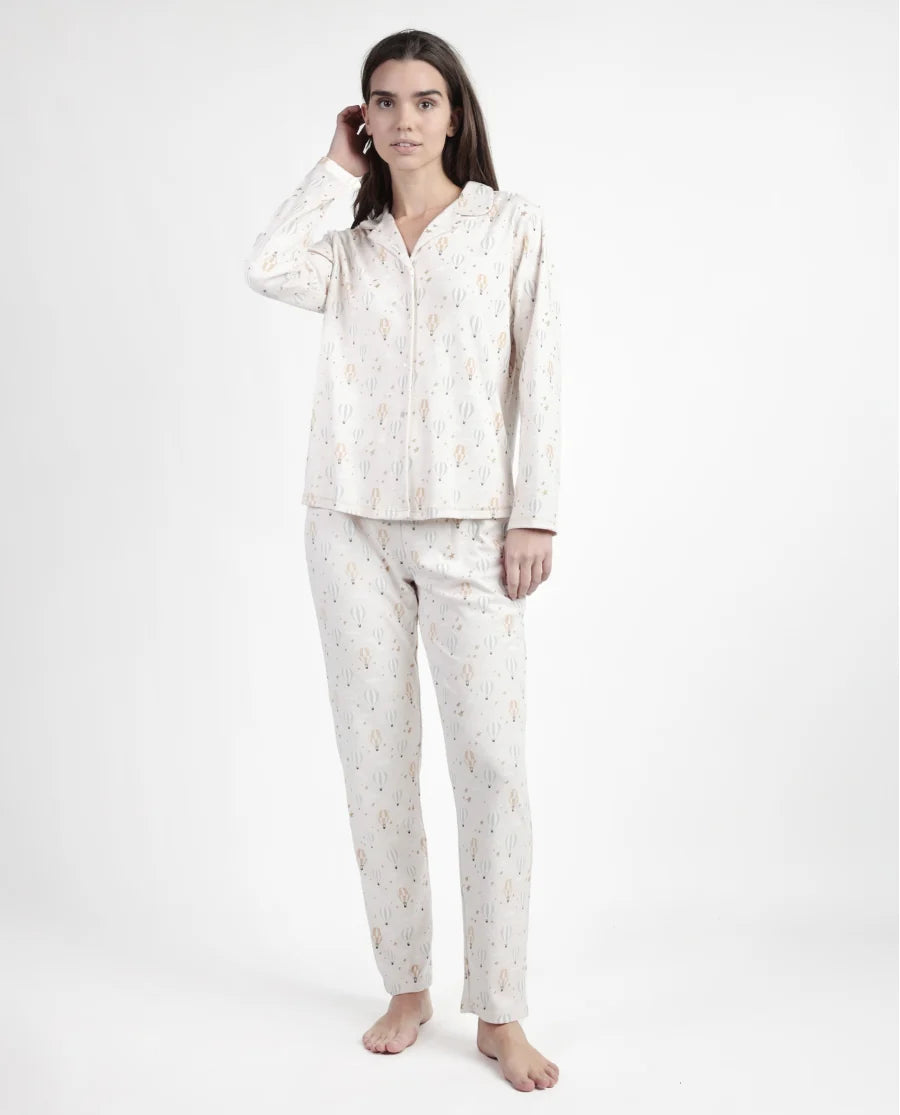Pigiama donna Admas caldo cotone 63608 aperto scollo V con mongolfiere