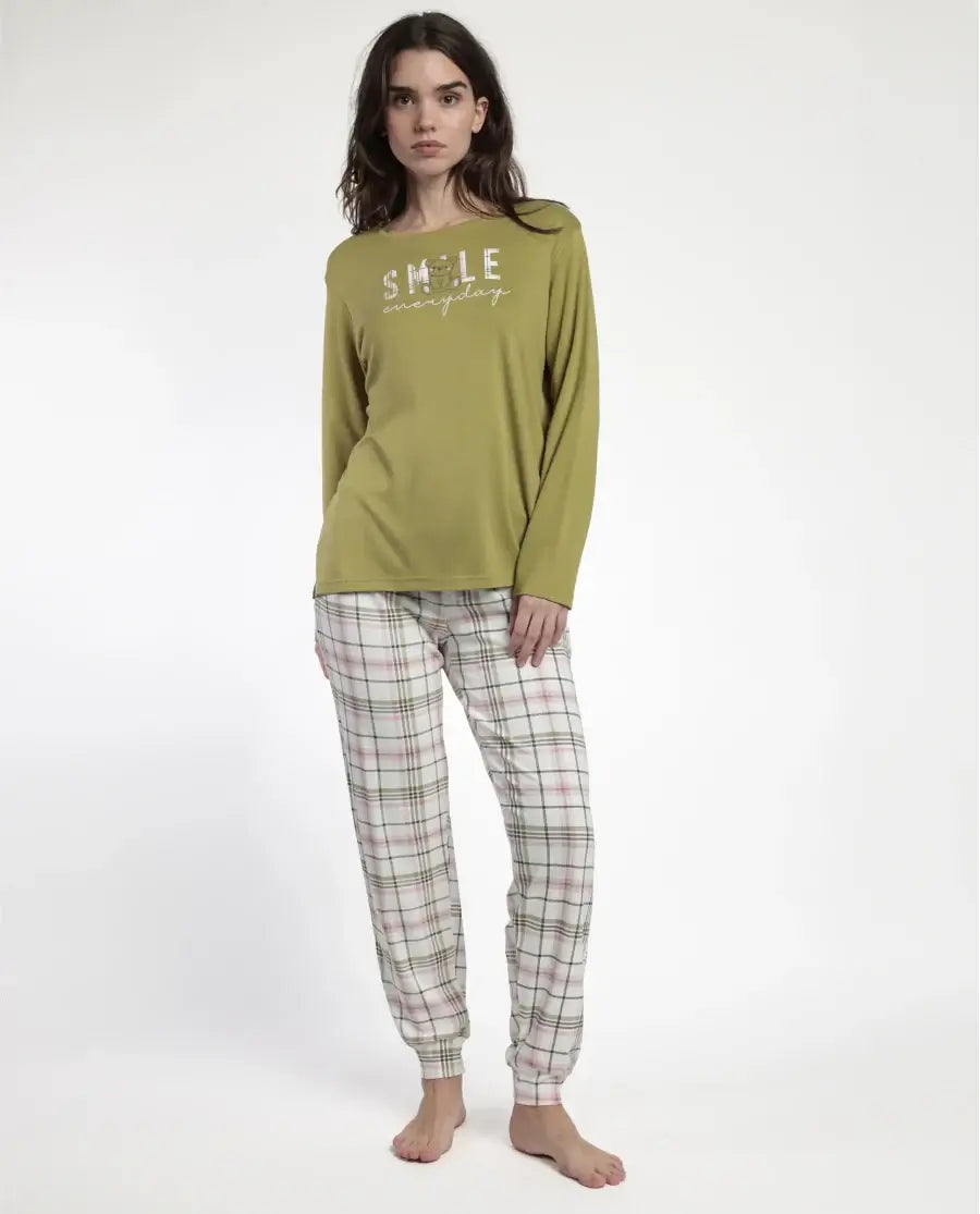 Pigiama donna Admas caldo cotone 63604 scozzese verde