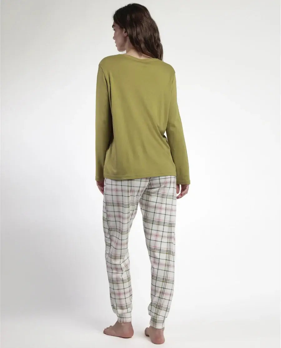 Pigiama donna Admas caldo cotone 63604 scozzese verde