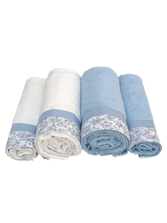 Set Asciugamani Spugna Cotone con Greca Primule - Viso e Ospite