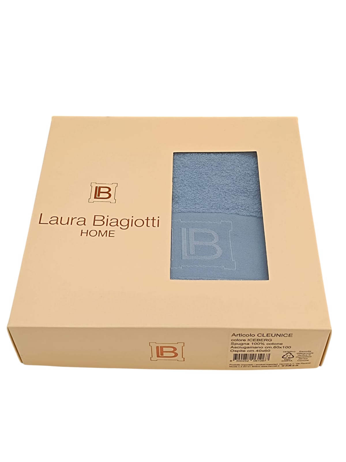 Coppia Spugna 40X60 + 60X100 Tinta Unita iceberg asciugamani piccolo grande LAURA BIAGIOTTI