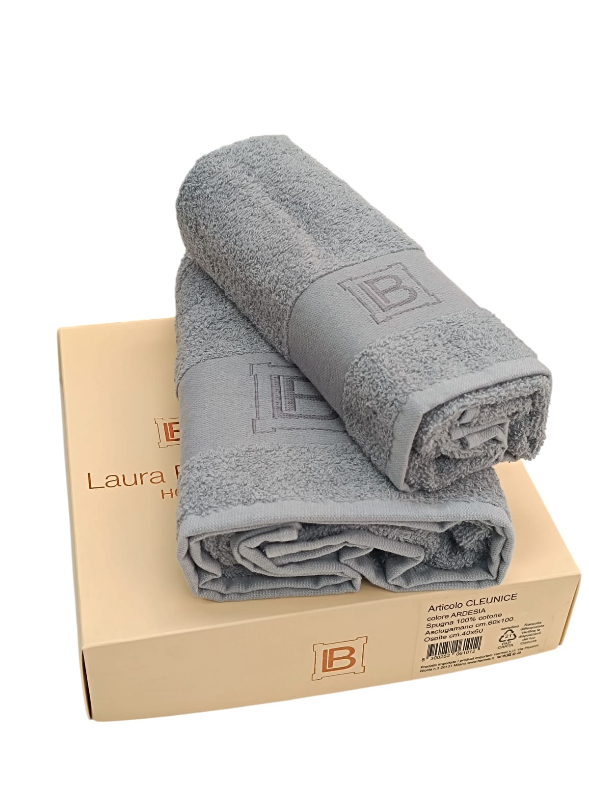 Coppia Spugna 40X60 + 60X100 Tinta Unita ardesia asciugamani piccolo grande LAURA BIAGIOTTI