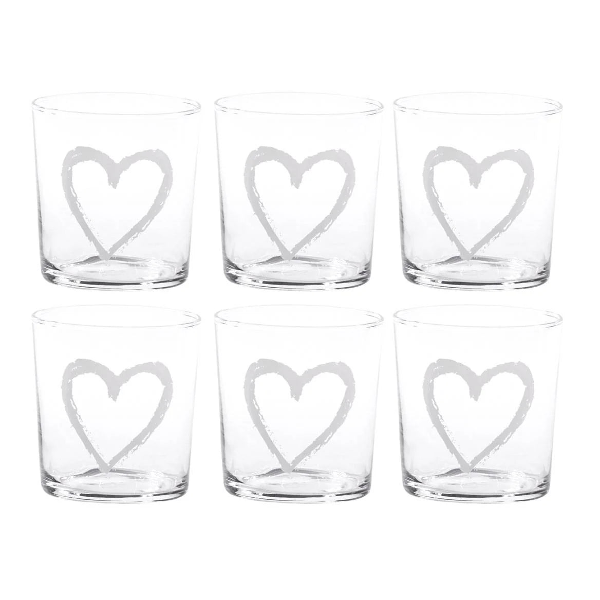 Set di 6 bicchieri da acqua in vetro decorazione cuore graffiti SIMPLE DAY