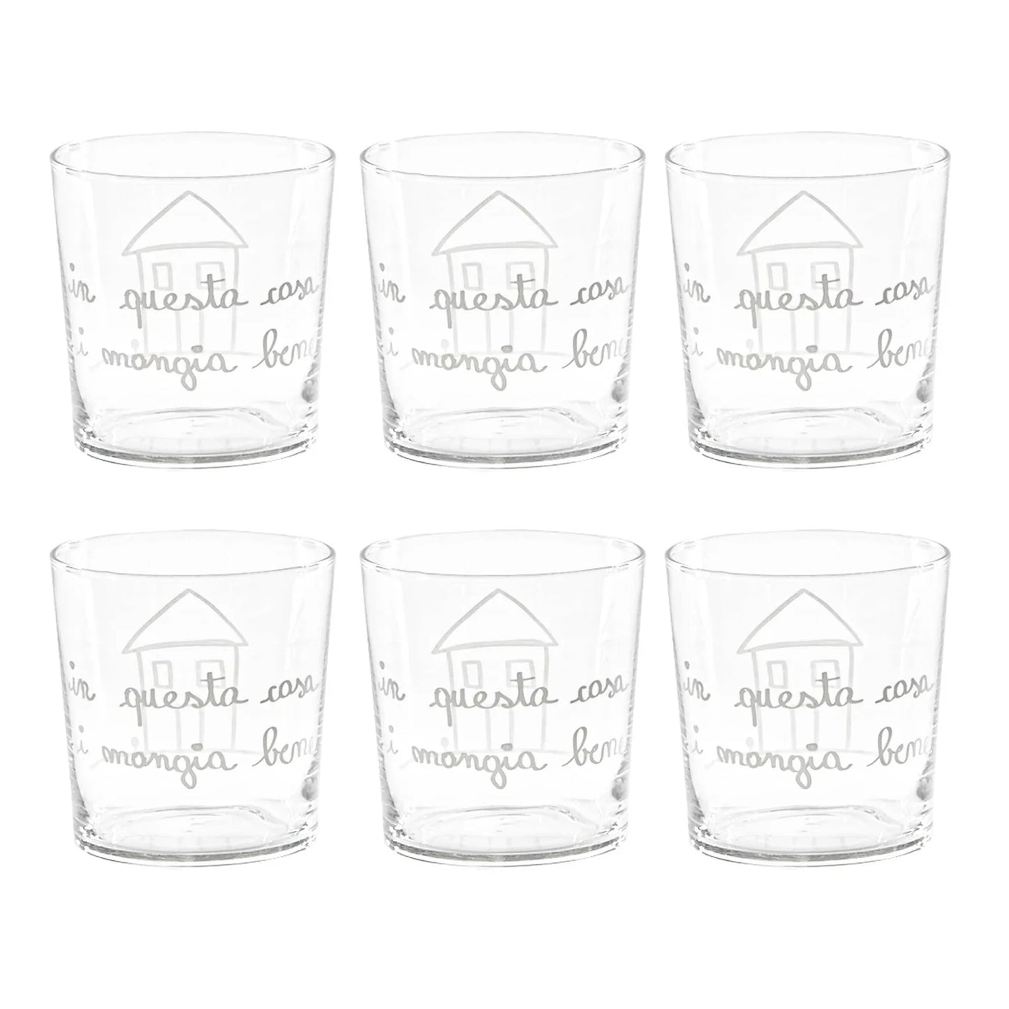 Set di 6 bicchieri da acqua in questa casa si mangia bene SIMPLE DAY