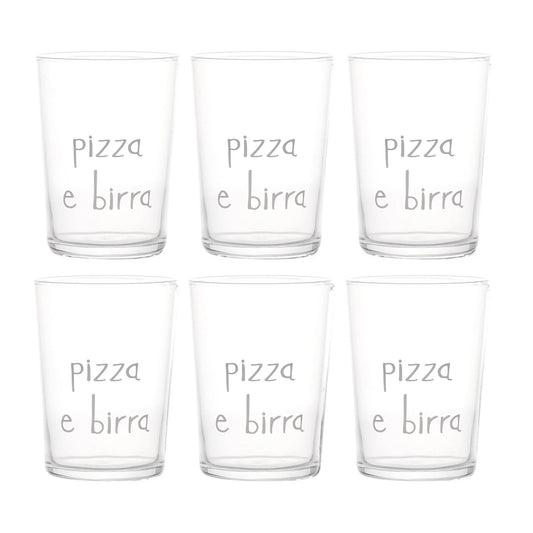 Set 6 Bicchieri Vetro Temperato Pizza e Birra Simple Day 50cl