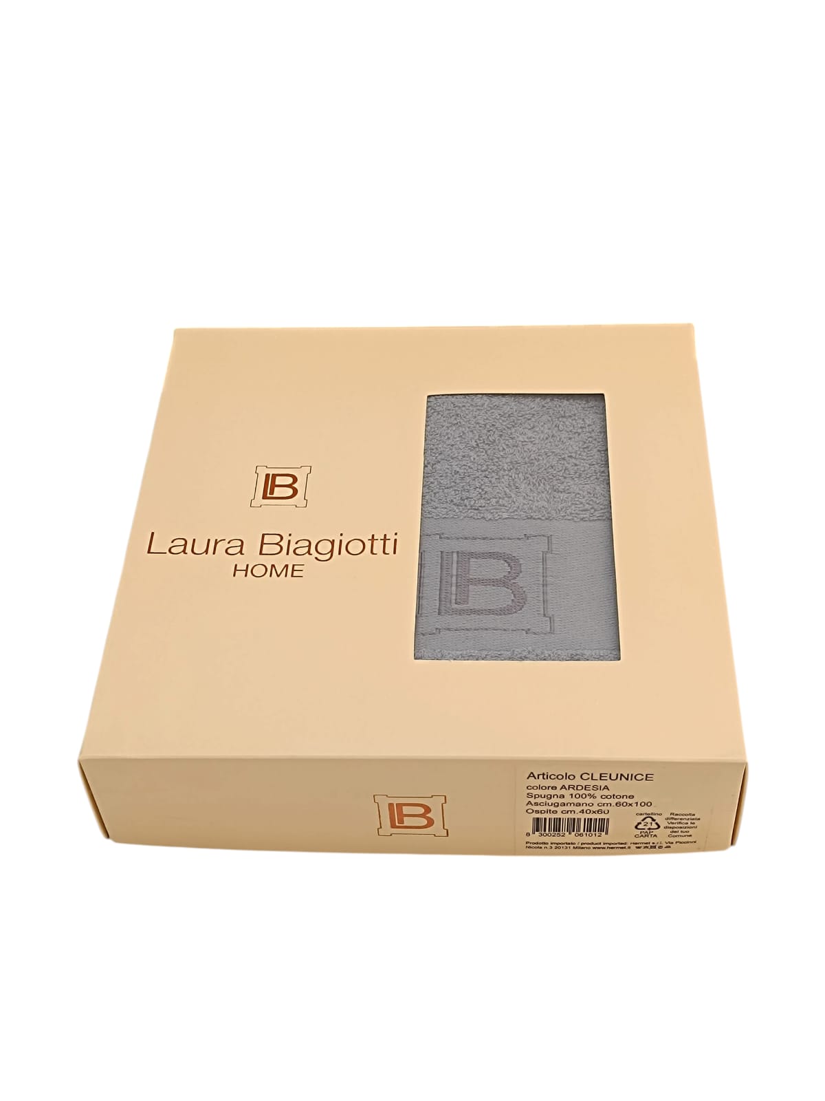 Coppia Spugna 40X60 + 60X100 Tinta Unita ardesia asciugamani piccolo grande LAURA BIAGIOTTI