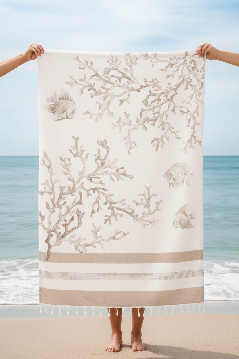 Telo Mare Fouta – 100x200 cm corallo pesci