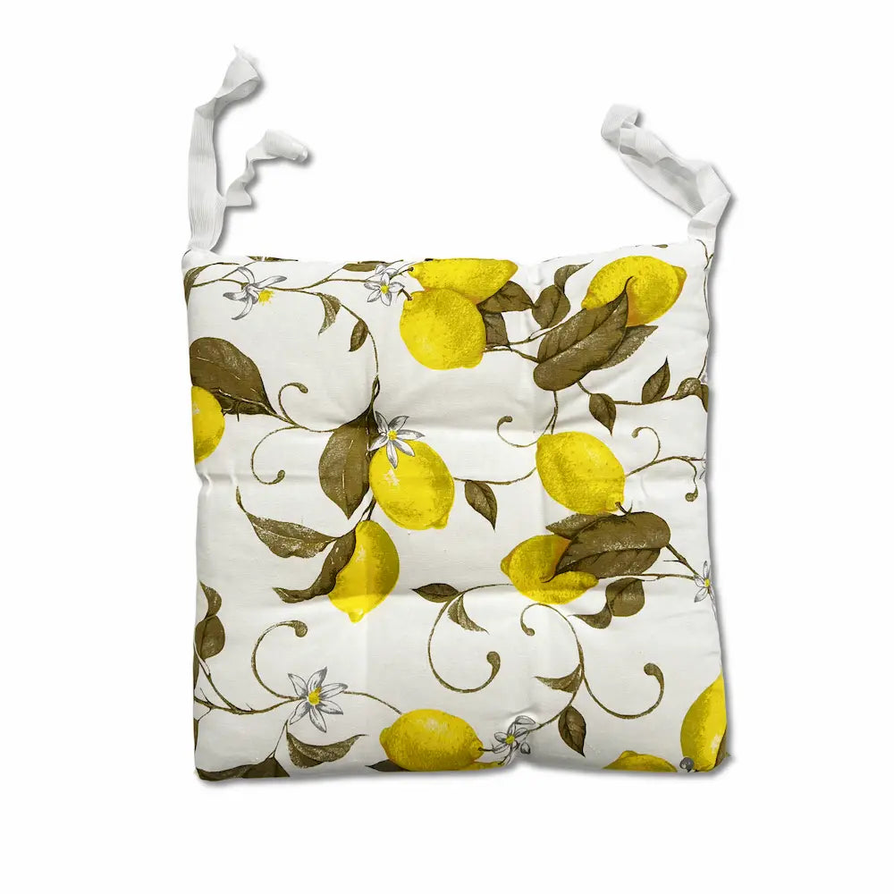 Cuscino per Sedia con Lacci Limoni Bianco – 100% Cotone | Made in Italy
