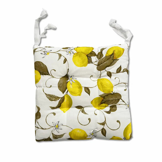 Cuscino per Sedia con Lacci Limoni Bianco – 100% Cotone | Made in Italy