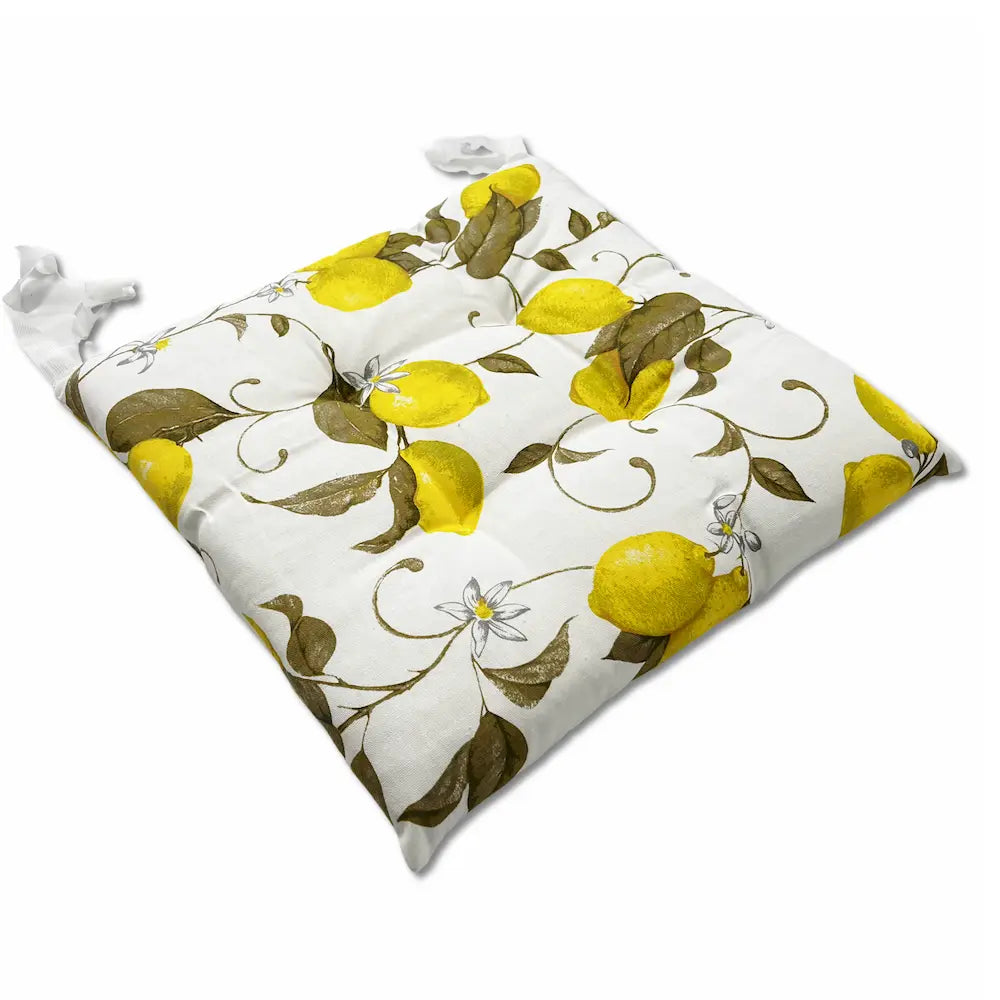 Cuscino per Sedia con Lacci Limoni Bianco – 100% Cotone | Made in Italy