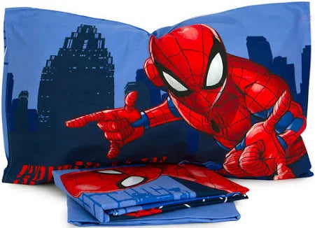 COMPLETO LENZUOLA COTONE LETTO SINGOLO 1 PIAZZA 1 PIAZZA E MEZZA MARVEL SPIDERMAN BLU