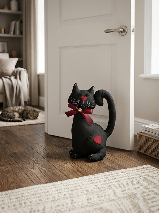 Fermaporta Sfigatto gatto nero fatto a mano