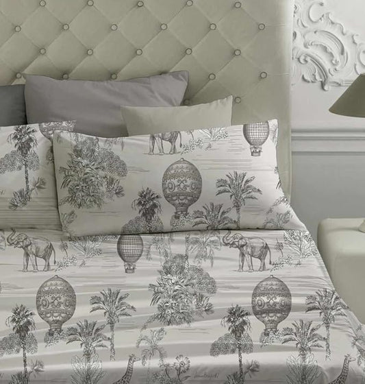 COMPLETO LETTO 2 PIAZZE LAURA BIAGIOTTI PERCALLE DI COTONE felci grigio