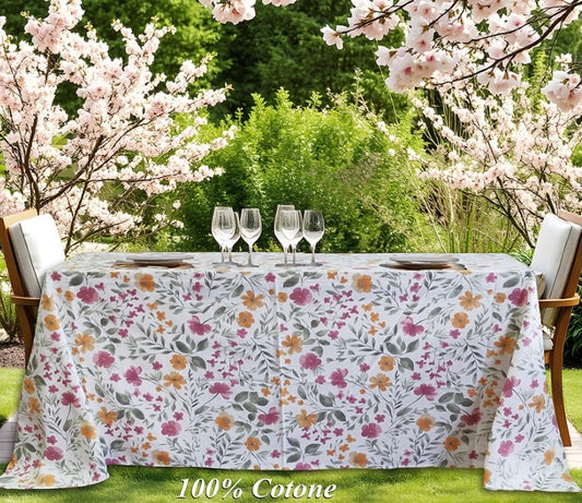 Tovaglia in Cotone 100% Artigianale Italiana fantasia floreale rettangolare quadrata tonda