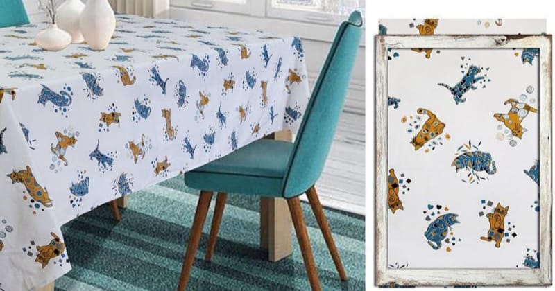 Tovaglia  gatti  sprint 100% cotone biancheria tavola made in italy 6 e 12 posti