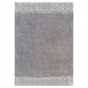 Tappeto bagno grigio con merletto Sobel 50x80 60x130 antiscivolo fatto a mano