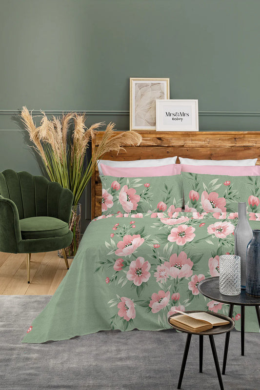Lenzuolo completo letto matrimoniale Copriletto Fascia Decorativa stampa fotografica Joelle Di Maestro verde rosa