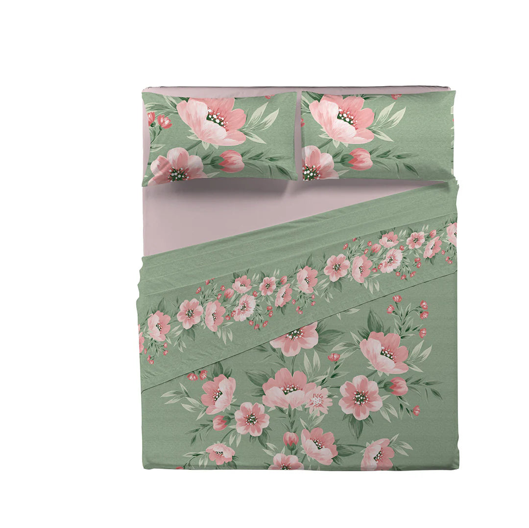 Lenzuolo completo letto matrimoniale Copriletto Fascia Decorativa stampa fotografica Joelle Di Maestro verde rosa