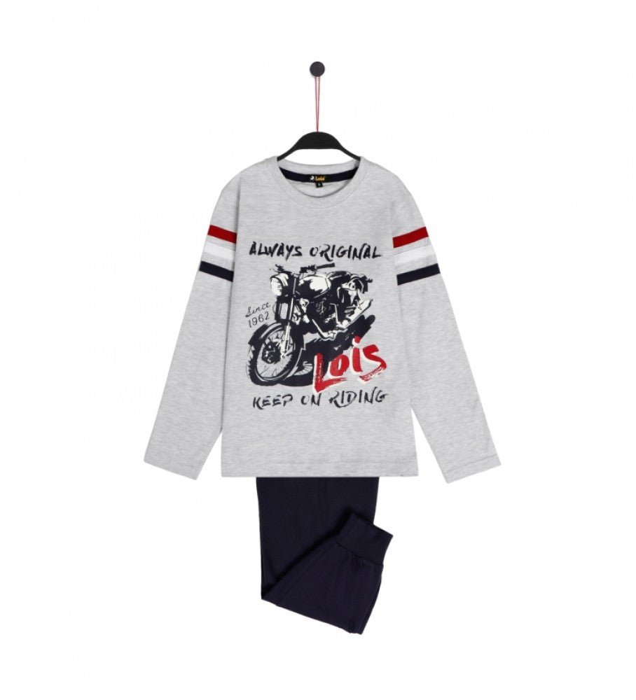 Pigiama ragazzo bambino cotone manica lunga grigio blu