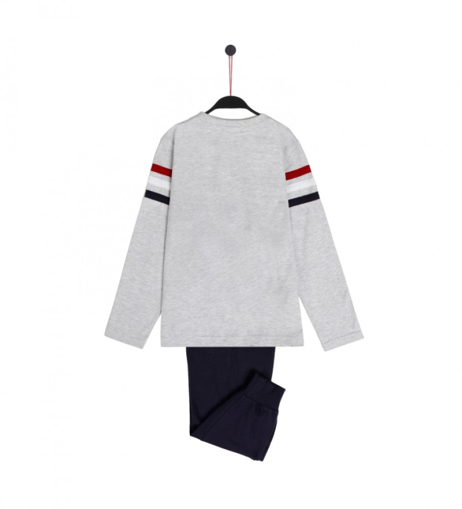 Pigiama ragazzo bambino cotone manica lunga grigio blu