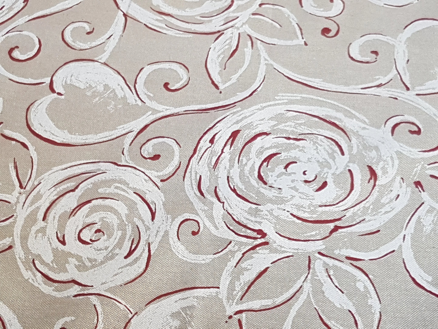 Tovaglia Artigianale Italiana 80% Cotone 20% Poliestere 6 12 18 posti rose cerchi cuori beige rosso