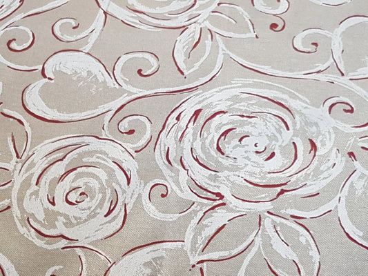 Tovaglia Artigianale Italiana 80% Cotone 20% Poliestere 6 12 18 posti rose cerchi cuori beige rosso