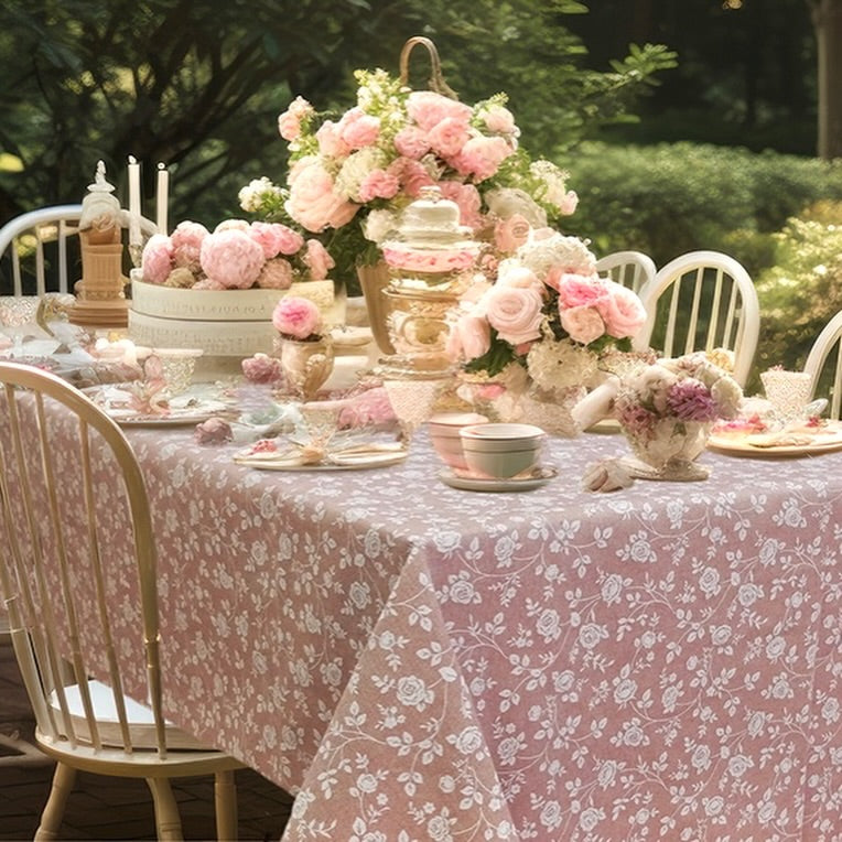 Tovaglia in 80%Cotone  20% poliammide Artigianale Italiana fantasia floreale rosa rettangolare quadrata