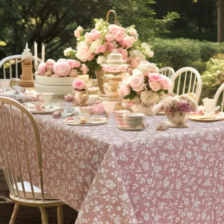 Tovaglia Artigianale Italiana 80% Cotone 20% Poliestere 6 12 18 posti rose bianco rosa