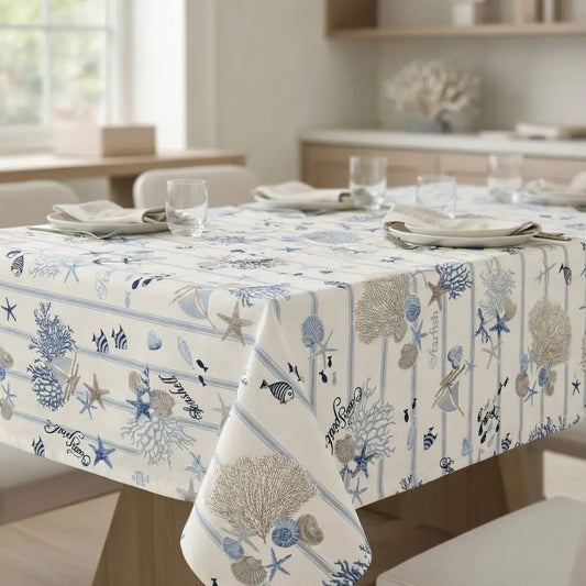 Tovaglia in Cotone 100% Artigianale Italiana fantasia oceano pesci mare rettangolare 6 12 18 posti