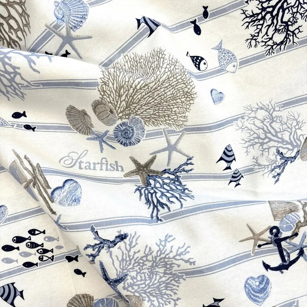Tovaglia in Cotone 100% Artigianale Italiana fantasia oceano pesci mare rettangolare 6 12 18 posti