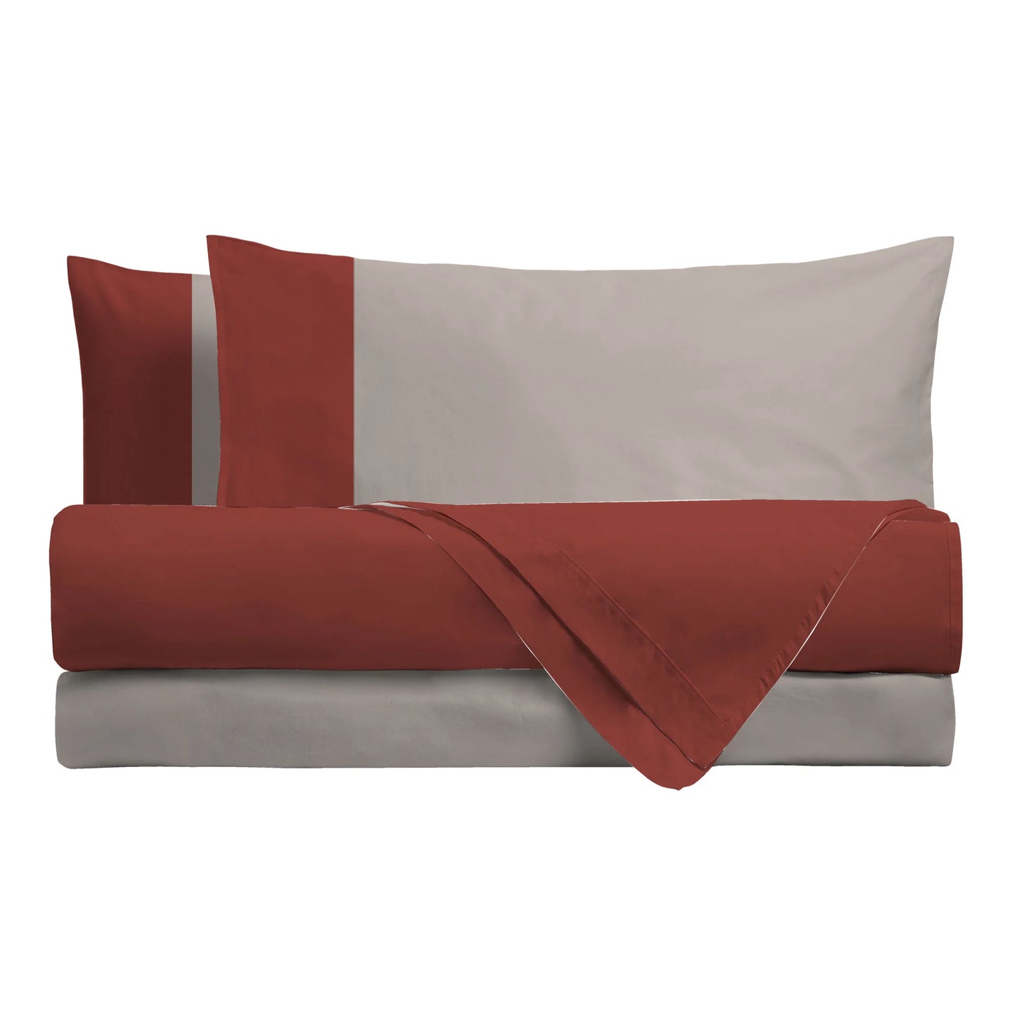 Happidea Completo Letto Singolo e Matrimoniale lenzuola in Cotone Bicolore argilla bruciata/ sabbia