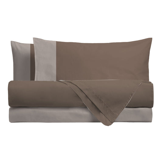 Happidea Completo Letto Singolo lenzuola in Cotone Bicolore biscotto/sabbia