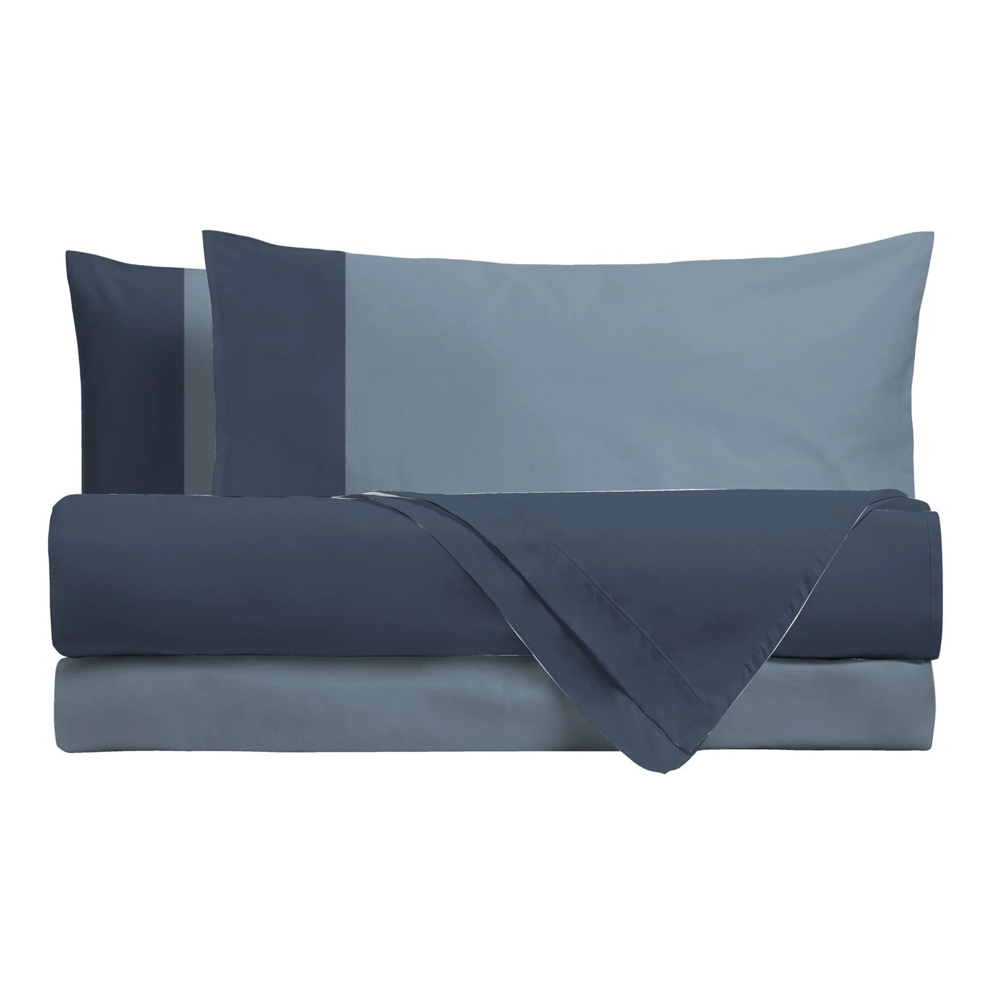 Happidea Completo Letto Singolo e Matrimoniale lenzuola in Cotone Bicolore blu profondo/azzurro polvere