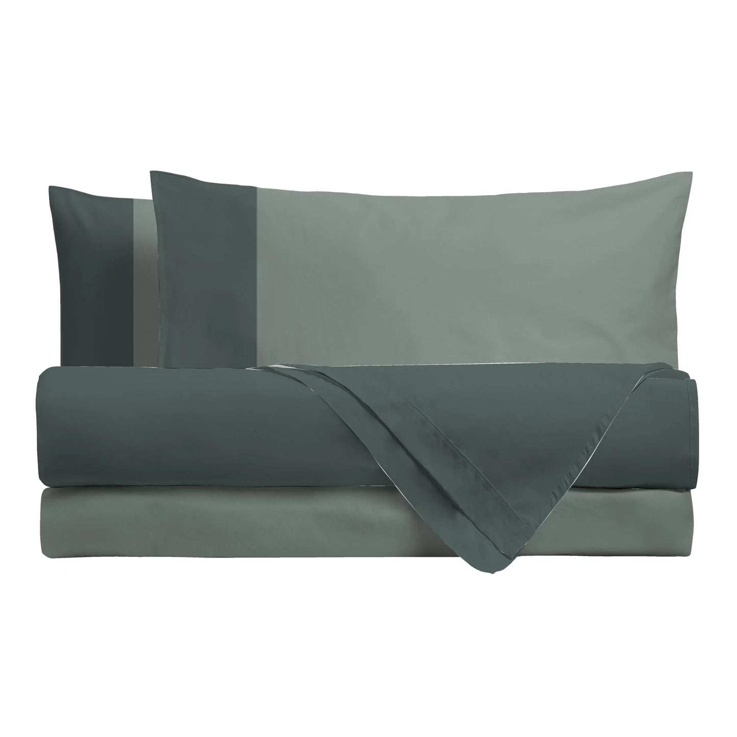 Happidea Completo Letto Singolo e Matrimoniale lenzuola in Cotone Bicolore foresta/salvia