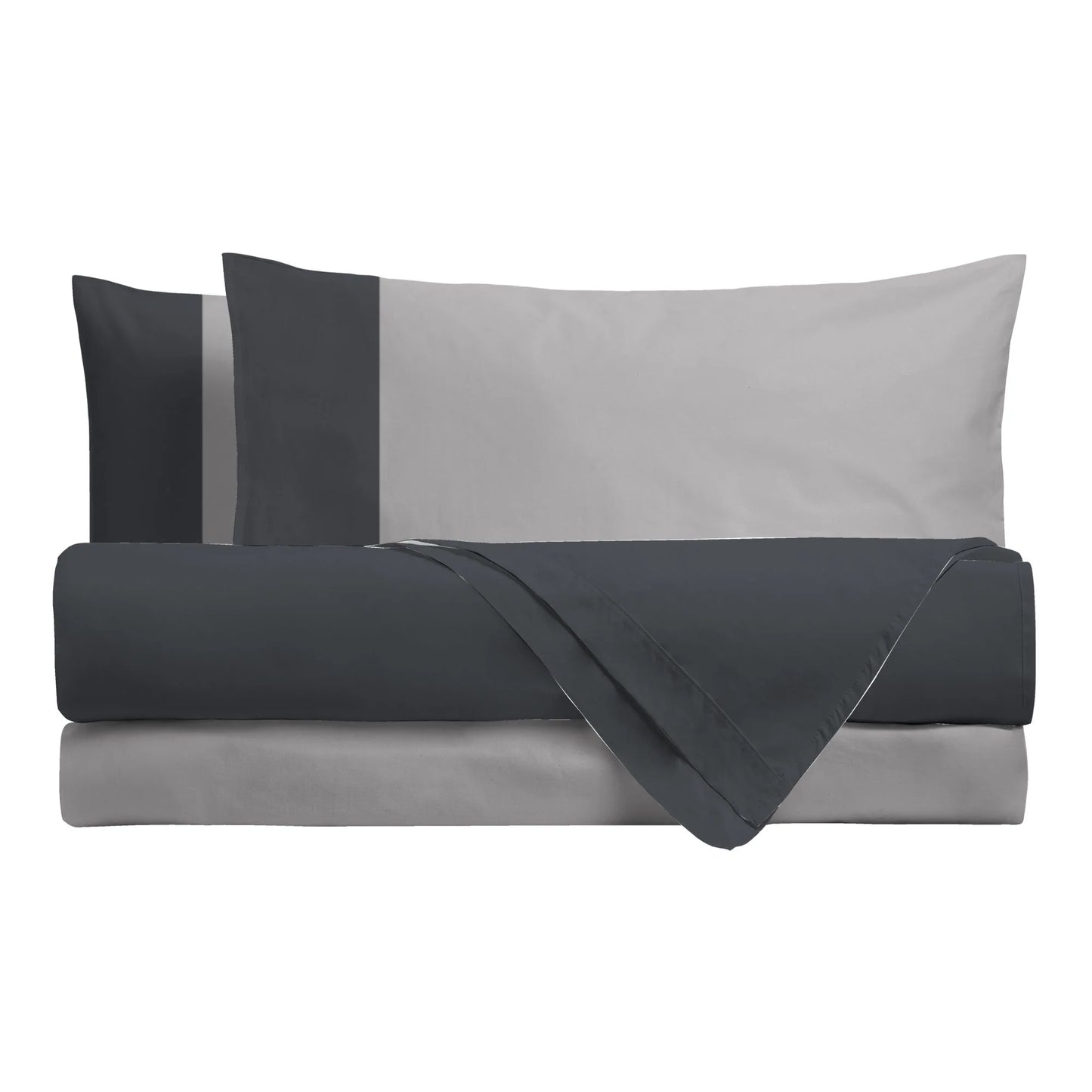 Happidea Completo Letto singolo e Matrimoniale lenzuola in Cotone grafite/perla