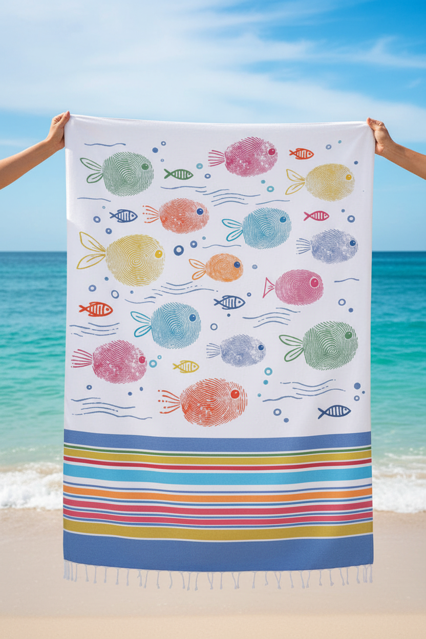 Telo Mare Fouta – 100x200 cm pesci impronte