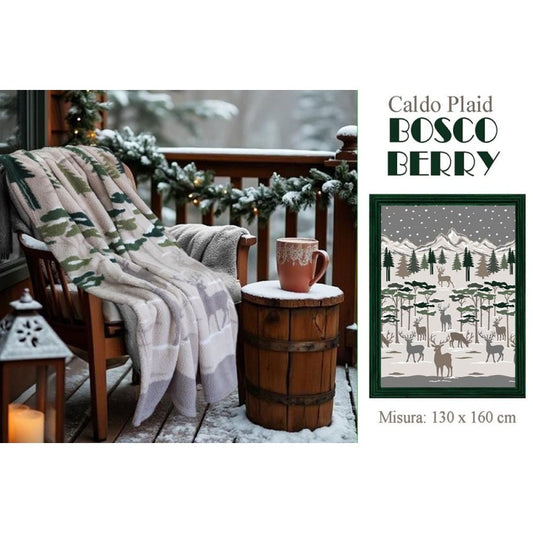 Caldo plaid bosco berry cervi chalet 130x 160 cm