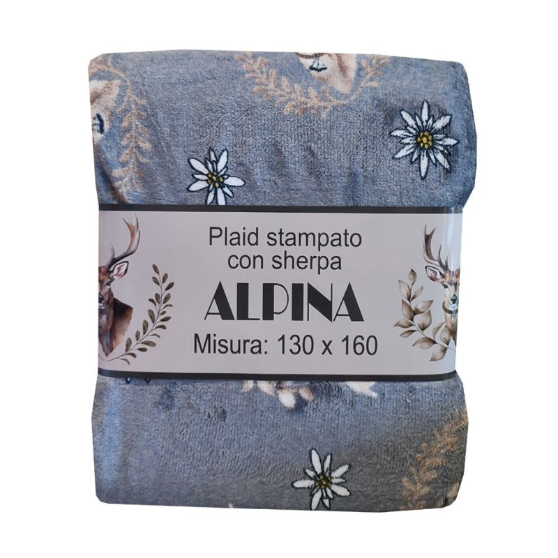 PLAID PILE STAMPATO AGNELLATO sherpa Alpina grigio rosso