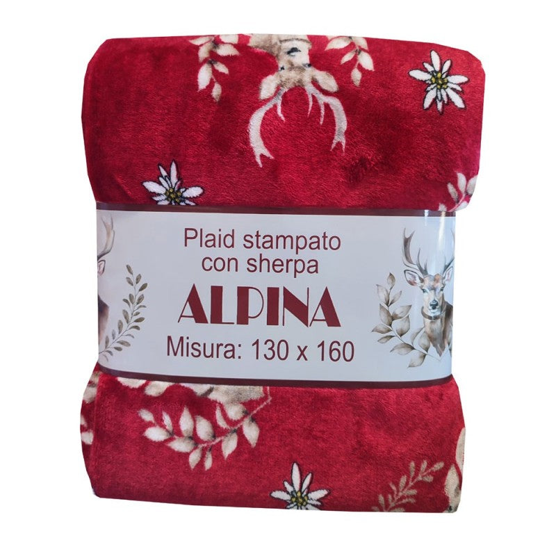 PLAID PILE STAMPATO AGNELLATO sherpa Alpina grigio rosso