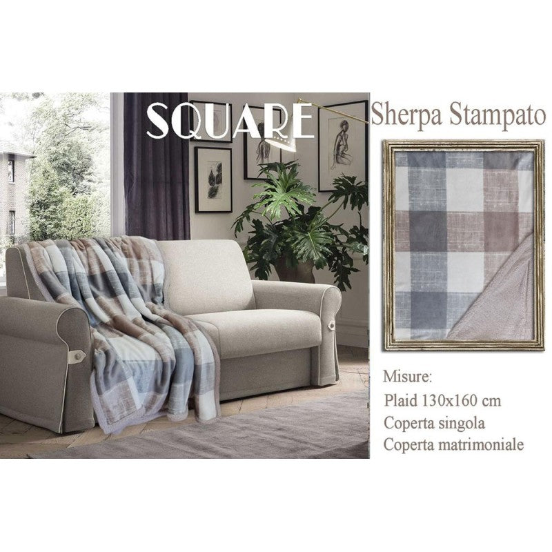 PLAID PILE STAMPATO AGNELLATO sherpa Square varie misure