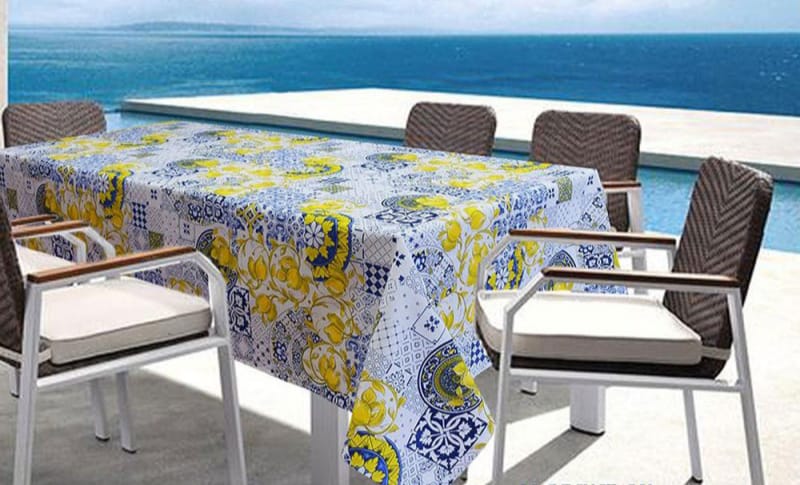 Tovaglia Positano maioliche limoni 100% cotone biancheria tavola made in italy 6 e 12 posti