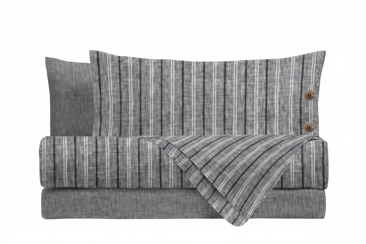 Parure Copripiumino Singolo grigio a Righe - Cotone Remade Rowling grey