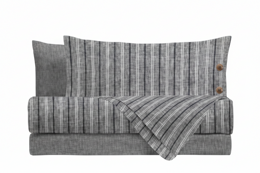 Parure Copripiumino Singolo grigio a Righe - Cotone Remade Rowling grey