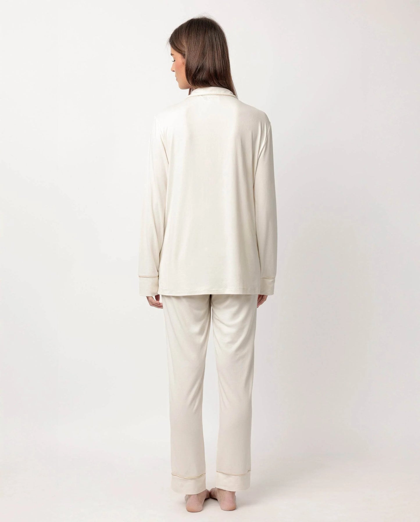 Pigiama donna Admas caldo cotone 62617 aperto scollo V champagne moka