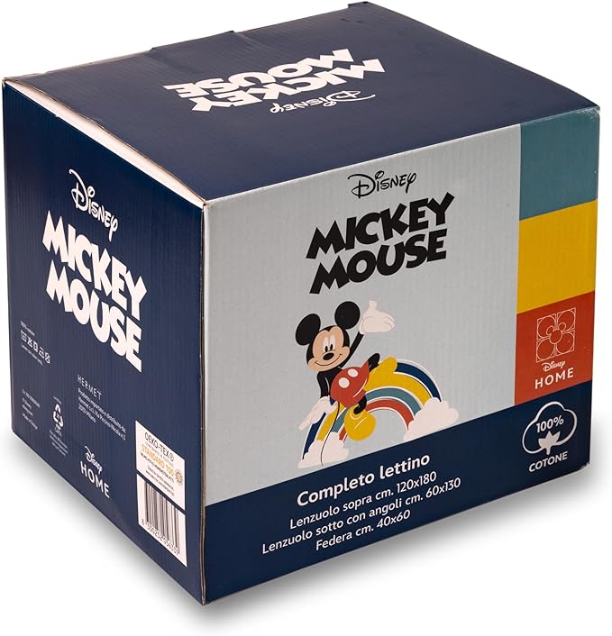 COMPLETO LENZUOLA LETTINO CULLA MICKEY MOUSE. TOPOLINO DISNEY COTONE