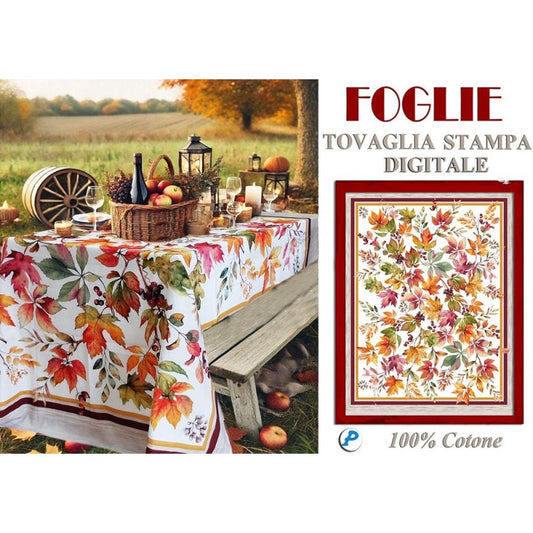 Tovaglia con stampa digitale 100% cotone biancheria tavola foglie autunno